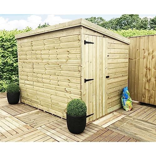 Image of 8 x 4 WINDOWLESS Garden Shed Pressure Treated T&G PENT Wooden Garden Shed + Side Door (8' x 4' / 8ft x 4ft) (8x4)