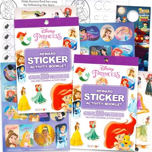 Image of 200 Disney Princess Reward Stickers for Kids - Bundle with 2 Activity Books Featuring Ariel, Belle, Cinderella, More | 200+ Disney Princess Potty Training Reward Chart Stickers