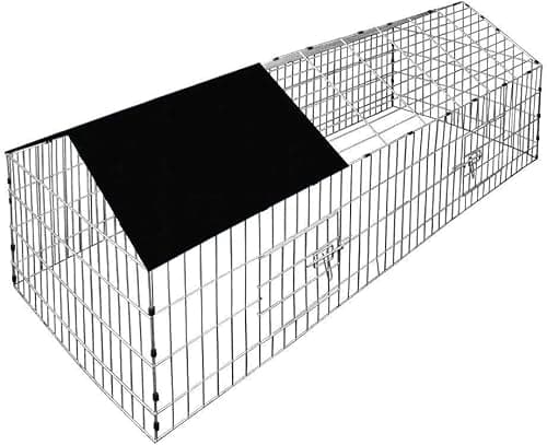 Image of FEFE® Rabbit Run Playpen Rectangular with Pitched Roof 5 Ft 10 In Long x 2 Ft 5 In Wide with Protective Cover Pet Animal Play Pen Guinea Pig Pen, Dog Puppy Cage Ferret Play Pen