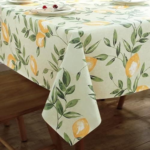 Image of Arquiel Rectangle Lemon Tablecloth, Wipeable PVC Summer Tablecloth Waterproof Oil-Proof Lemon Table Cover for Kitchen Party Picnic Patio, 140x220cm