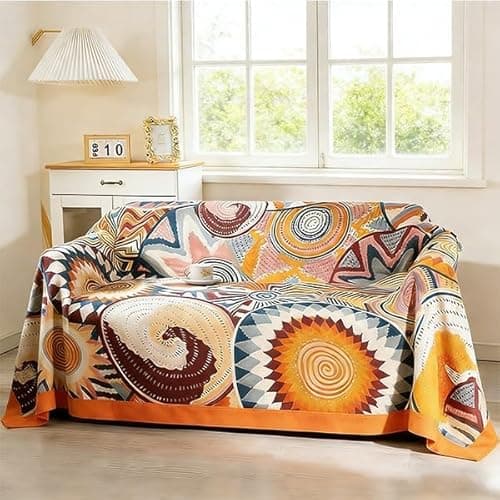 Image of DECMAY Boho Throw Blanket for Sofa, 100% Organic Cotton Double-sided Sofa Throws Large 2 3 Seater, Extra Large Throws for Settees Armchair Couch, Bed and Bedspread (Colorful, 150x200cm)