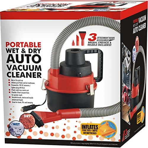 Image of BARGAINS-GALORE 12V Wet Dry Vacuum Cleaner - Car Van Caravan Boat Floor Air Pump Volt Inflator, For Toys | Inflates Pool Floats And Air Mattresses | Flexible 3-Foot Vacuum Hose For Greater Reach