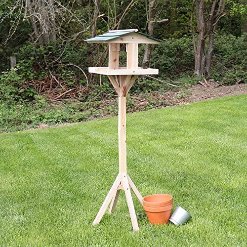 Image of Kingfisher BF009 Traditional Wooden Bird Feed Table with Green Roof