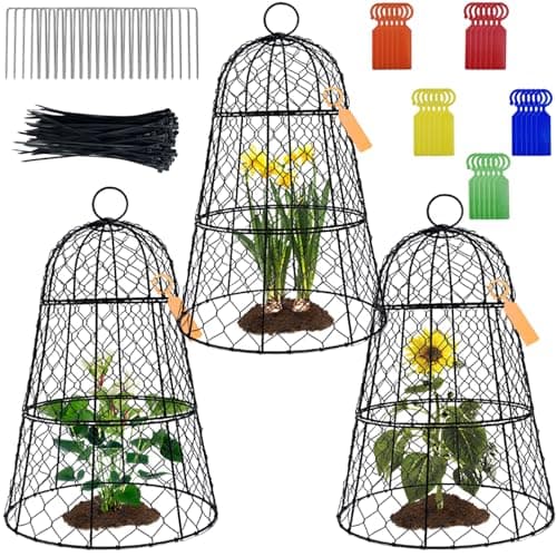 Image of 3 Pack 45*29*29cm Garden Cloches for Plants,Upgraded Triple Combination,Rustproof Chicken Wire Cloches Flip-Top Design,Plant Protector Cage from Animals,Ideal for Outdoor Plant Protection