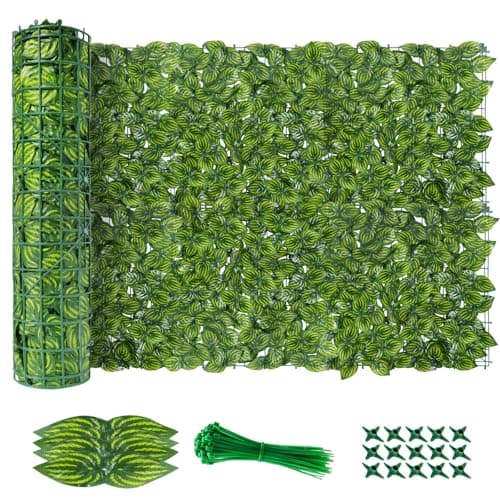 Image of AGJIDSO Artificial Ivy Fence Screening, 3m x 1m Artificial Hedge Roll, Privacy Fence Screen Artificial Hedge Screening for Garden, Balcony, Outdoor, 100PCS Zip Ties