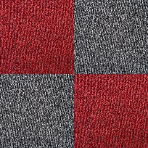 Image of Carpet Tiles Commercial Hard Wearing Heavy Duty Domestic Premium Office Home Flooring 50cm x 50cm Red Black Blue Sand Grey (Charcoal Black & Scarlet Red)