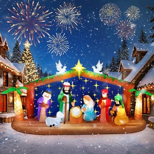 Image of EBANKU 12FT Long Christmas Inflatable Nativity Scene with Built-in LED Lights, Xmas The Birth of Jesus Inflatables Christmas Outdoors Blow Up Decoration for Holiday Party Garden Indoor Decors (12FT)