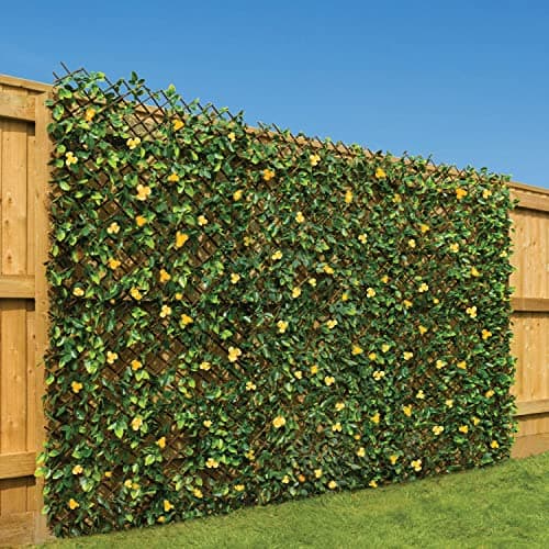 Image of CHRISTOW Expanding Artificial Trellis Fake Leaf Yellow Flower Hedge Garden Privacy Screening (1m x 2m)