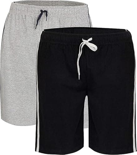 Image of 2 Pack Men's Lounge Wear Shorts Super Soft Comfy Cotton Nightwear Pyjama Bottoms (Black/Grey, L)
