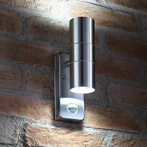 Image of Auraglow PIR Motion Sensor Stainless Steel Up & Down Outdoor Wall Security Light - Cool White