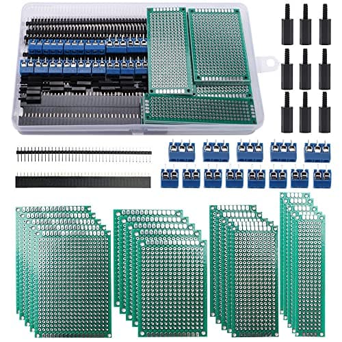 Image of VooGenzek 75 PCS PCB Board Kits, Include 20 PCS Double Sided PCB Board Prototype Circuit Board, 20 PCS Male/Female Header Connector, 15 PCS 2/3Pin Screw Terminal with 20 PCS Nylon Column