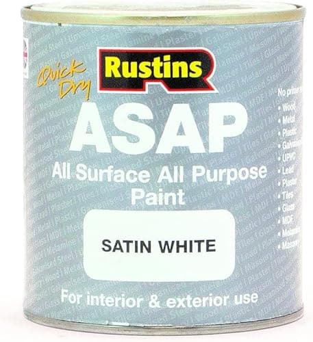Image of ASA® Rustins ASAP All Surface All Purpose Quick Dry Paint for Exterior & Interior Use Satin White 500ml