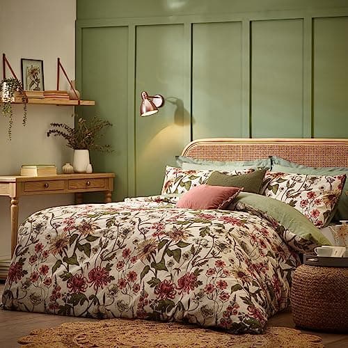 Image of Wylder Nature Wallflower Botanical Duvet Cover Set – Vintage Botanics Linen Look (Natural – King (U.K. Standard))
