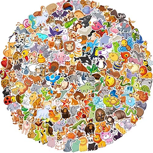 Image of 200Pcs Animal Stickers, Cute Animal Stickers for Kids, Colorful Vinyl Waterproof Kawaii Stickers Decals for Laptop Water Bottle Skateboard Computer Guitar