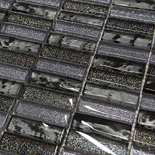Image of Grey and Black Glass Glitter Mosaic Tiles Sheet for Walls Floors Bathrooms Kitchen (1 Sheet 30cm X 30cm)