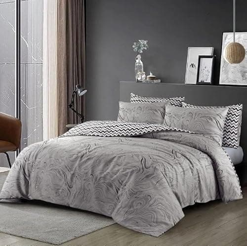 Image of SeventhStitch King Size Duvet Cover Set - Super Soft Brushed Microfibre Hotel Quality Gift Bedding, Lightweight, Grey Quilt Covers Double King Superking Size Reversible Bed Sets (Grey Smokey, King)