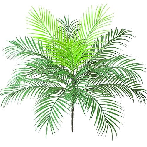 Image of Aisamco Artificial Tropical Palm Leaf Bush Artificial plant in Green 1 Pcs Plastic Areca Palm Plant 15 Leaves 63 cm Tall for Tropical Greenery Accent Floral Arrangement