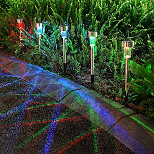 Image of Vinsani 10 X Colour Change Stainless Steel Solar Powered Stick Post LED Lights Rechargeable Outdoor Garden Border Patio Path Driveway Entrance Marking Water Resistant Lamps