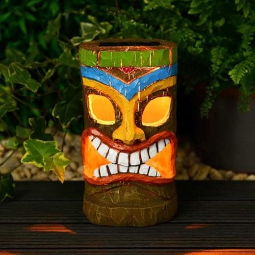 Image of New Fun and Vibrant Tiki Head with Solar Light Solar Powered Tiki Figurine Patio Pool Yard Garden Ornament Decoration Garden Light Outdoor Decor -A83