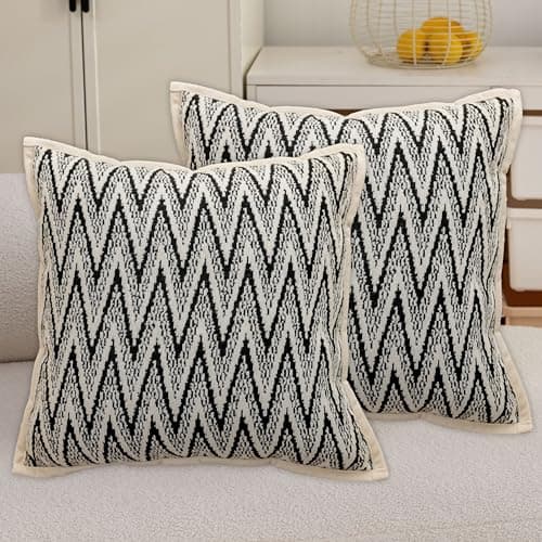Image of Home Brilliant Geometric Cushion Covers 45x45 cm Chenille Soft Cushion Cover Set of 2 for Modern Living Room Bedroom, Black