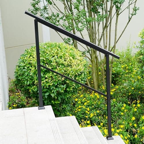 Image of Gr8 Garden Adjustable Black Metal Mobility Handrails for Outdoor 1-4 Steps Stairs Safety Steel Porch Deck Railing Grab Handle Bar Bannister Rail