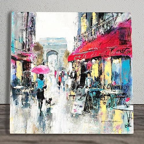 Image of Global Designs Paris Modern 1 Ceramic Tile Picture Plaque Sign Wall Art By Brent Heighton Paris Café Street Scene 20x20cm