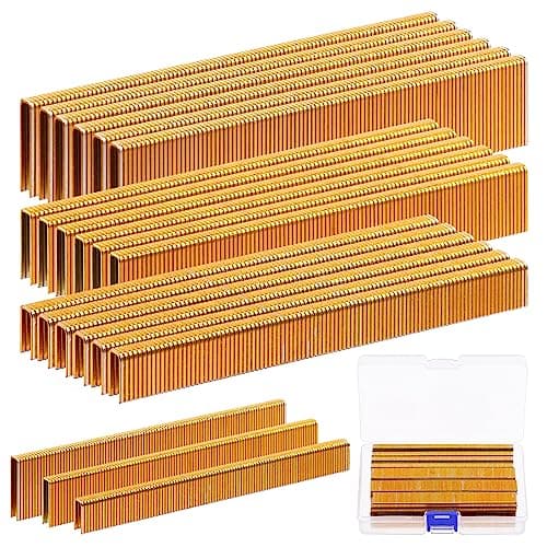 Image of Glarks 2800Pcs 18 Gauge Narrow Crown Staples, 3 Sizes 1/2", 3/4", 1" Galvanized Crown Narrow Staples Assortment Kit for Electric Stapler, Pneumatic, DIY Home Improvement (Gold)