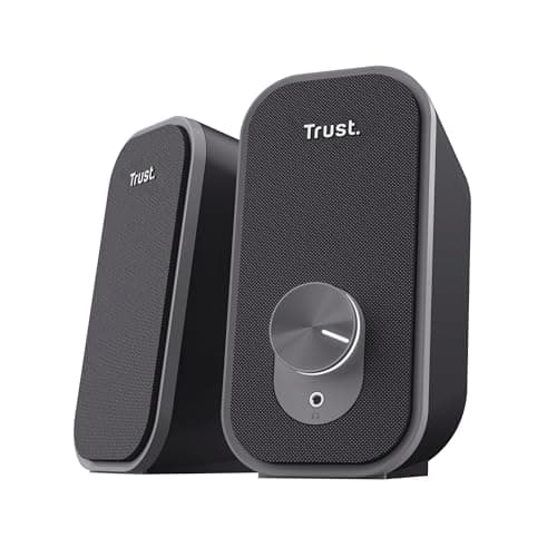 Image of Trust Orada 2.0 PC Speakers for Desktop, 12W (6W RMS), Compact USB Speaker Set, Jack AUX 3.5mm, Headphone Connection, Fabric Front, Stereo Computer Speakers for PC Laptop Mac, Black