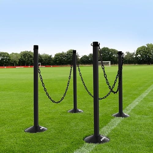 Image of FORZA Freestanding Plastic Post & Chain Barrier Set | Heavy Duty Crowd Control Safety System with Weighted Base for Indoor & Outdoor Use - 6mm or 8mm Thickness (Black Posts & Chains, 8mm)