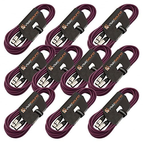 Image of VisioSound 10 x 6m Male to Female XLR Mic Leads/Balanced Microphone Cables / 8 Colours / 10 Pack Purple
