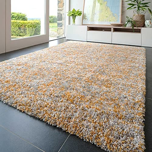 Image of Affordable Durable Grey Silver Fuffly Shaggy Shag Carpet Rug Modern Super Soft Thick Mustard Ochre Yellow Cream Lounge Living Dining Room Kitchen Bedroom Mat Area Rugs 200cm x 290cm