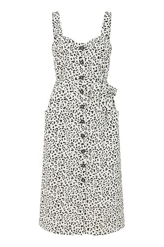 Image of Yumi White Animal Print Button Up Sundress (UK, Numeric, 12, Regular, Regular, White)