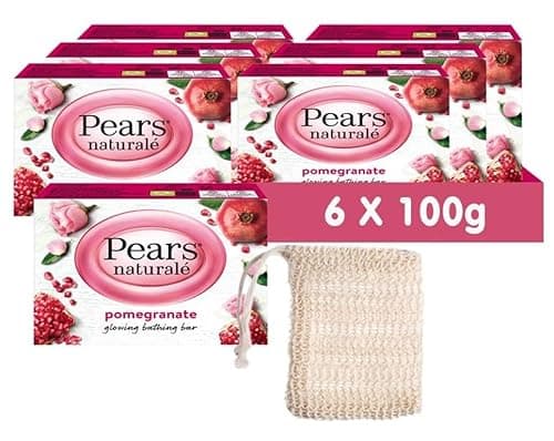 Image of Pears Naturale Pomegranate Soap Bars 100g 6 Pack + 1x Soap Bag