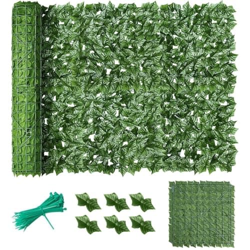 Image of Artificial Ivy Fence Screening, 3m x 1m Artificial Hedge Roll, Garden Privacy Trellis Screening, Balcony Wall Fence Panel, UV Protection Outdoor Indoor Home Decor with 50 Free Nylon Ties