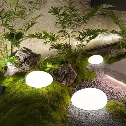 Image of Pack of 4, Solar Pebble Light Outdoor Graden Glowing X4 Pebble Stone Decorative Pathway Lights Waterproof Pebble Shape Medium Size Cool White Solar Path Paver Stone for Path Patio