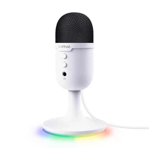 Image of Trust Gaming GXT 236W Yami USB Condenser Streaming Microphone for Podcast, Twitch, Discord, ASMR, Youtube, Playstation 5, Gaming Mic with Cardioid Recording Pattern, Mute Button, RGB Light - White