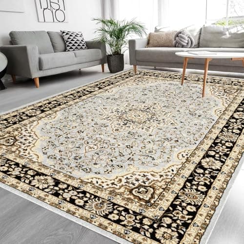 Image of PHP Roma Traditional Rug - Super Soft Classical Floral Pattern Heavy Weight Non Slip Area Rugs for Living Room Bedroom Dining Room Tv Lounge Carpet (200 X 290 cm, Grey)