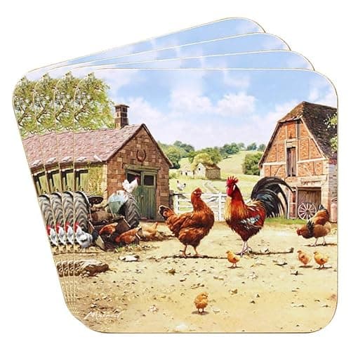 Image of The Leonardo Collection Cockerel & Hen Coasters Set of 4 | Coasters Set For All Modern Kitchen & Offices | Designed By Macneil Studios | For All Types of Cups & Mugs