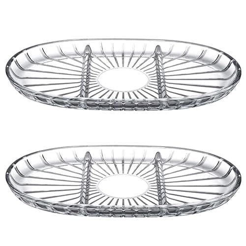 Image of Queensway Home & Dining 3-Compartment Glass Serving Tray, Clear Divided Dish for Snacks, Appetizers, Dips, Condiments, Elegant Tableware for Parties & Buffet, Fridge & Dishwasher Safe