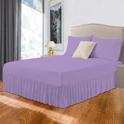 Image of Easy Care Plain Dyed Polycotton Valance Sheet Super Soft Shrinkage Fade Resistant Frilled Valance Bed Skirts Extra Deep Fitted Valance Bed Sheets (Lilac, Double)