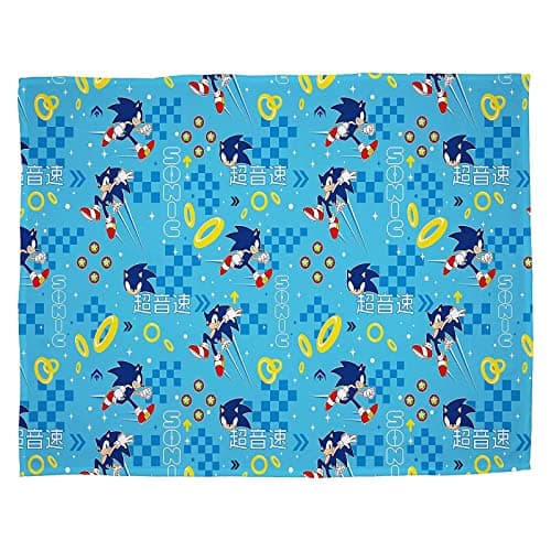Image of Character World Officially Licensed Sonic the Hedgehog Fleece Blanket | Super Soft Warm Blue Geo Design Throw | Perfect For The Home, Bedroom, Camping & Sleepovers