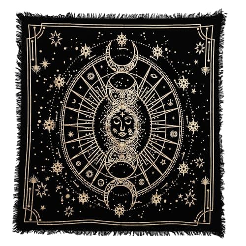 Image of Indian Consigners Moon Phases Altar Cloth Celestical Tarot Deck Alter Square Wall Hanging TableCloth Sacred Place Home Décor Moon Faces 18 by 18 sacred cloth