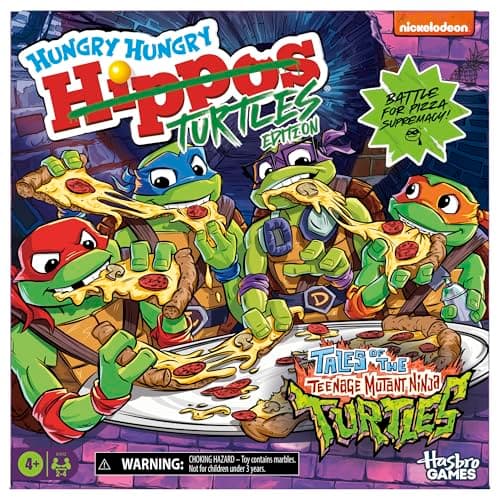 Image of Hasbro Gaming Hungry Hungry Hippos: Teenage Mutant Ninja Turtles Edition Board Game, Board Games for Kids, Family Fun for 2+ Players