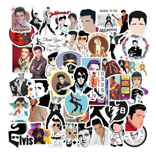 Image of Elvis Presley Sticker Waterproof Stickers, Pop Singer Decal, Scrapbook Stickers, Cute Aesthetic Trendy Music Stickers for Water Bottles Book Laptop Guitar Skateboard Suitcase