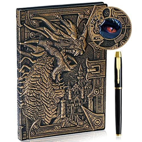 Image of 3D Dragon Embossed Journal Writing Notebook with Pen Set,Hardcover DND Journal Handmade Daily Notepad Travel Diary,RPG Accessories Gift for Men Women