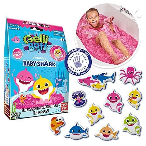 Image of ZIMPLI - Baby Shark Gelli Baff Pink with Floating 3D Bath Sticker, 1 Bath or 6 Play Uses, Magically turns water into thick, colourful goo, Bathtub Toy