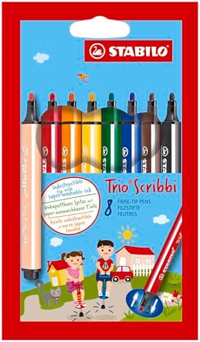 Image of STABILO Trio Scribbi - Triangular Fibre-Tip Pen - Pack of 8 - Assorted Colours