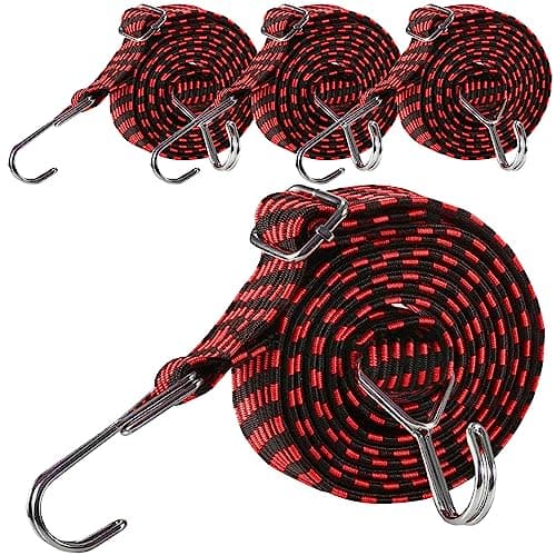 Image of Bungee Cords with Hooks Adjustable - Elastic Heavy Duty Straps Rope Flat Bungee Straps for Bike Luggage Rack Camping Tent Car Roof Rack Fixings 4 Pack