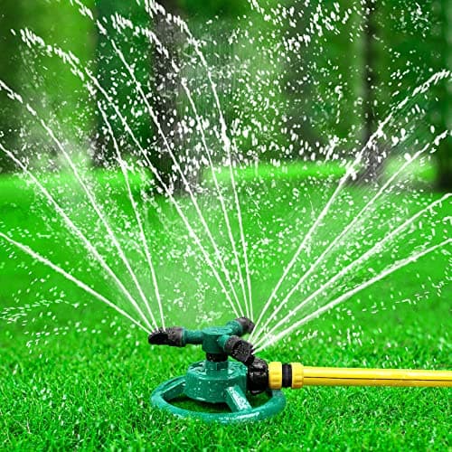 Image of HTLY SPR Garden Sprinkler, Automatic Lawn Sprinkler 360 Degree Rotating 3 Arms Adjustable Water Sprinkler System Large Coverage for Garden Plants Lawn Watering Lawn Irrigation