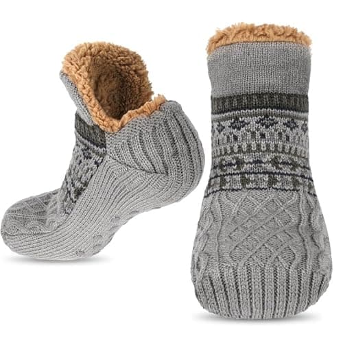 Image of Flintronic Slipper Socks for Women & Men - Fluffy, Warm & Cozy, Wool Lined, Non-Slip Indoor Socks - 1 Pair